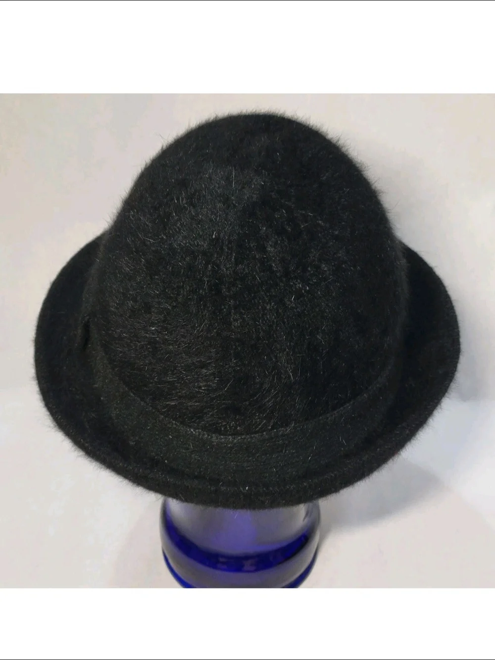 Betsey Johnson Black Angora Rabbit Fur Blend Fedora Hat W/ Heart Charm